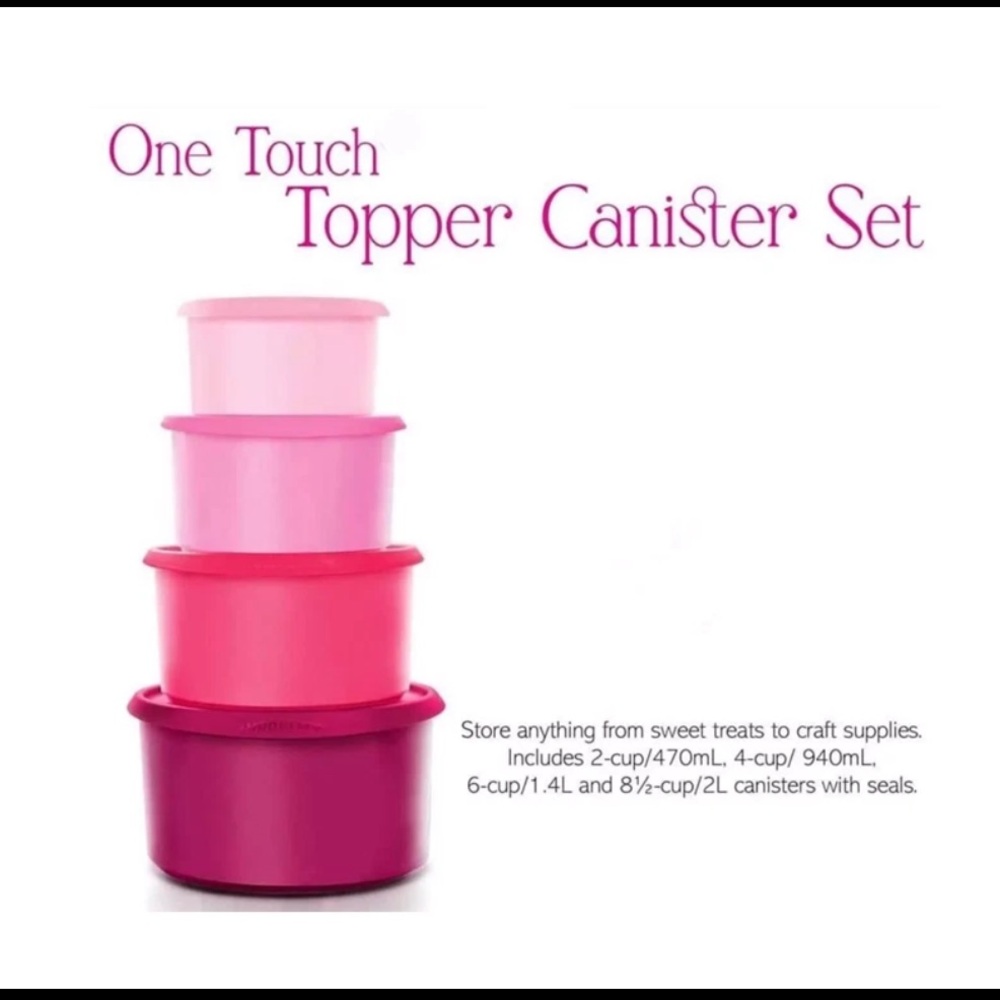 TupperwareOne Touch Topper Canister Set of 4 Purple Pink